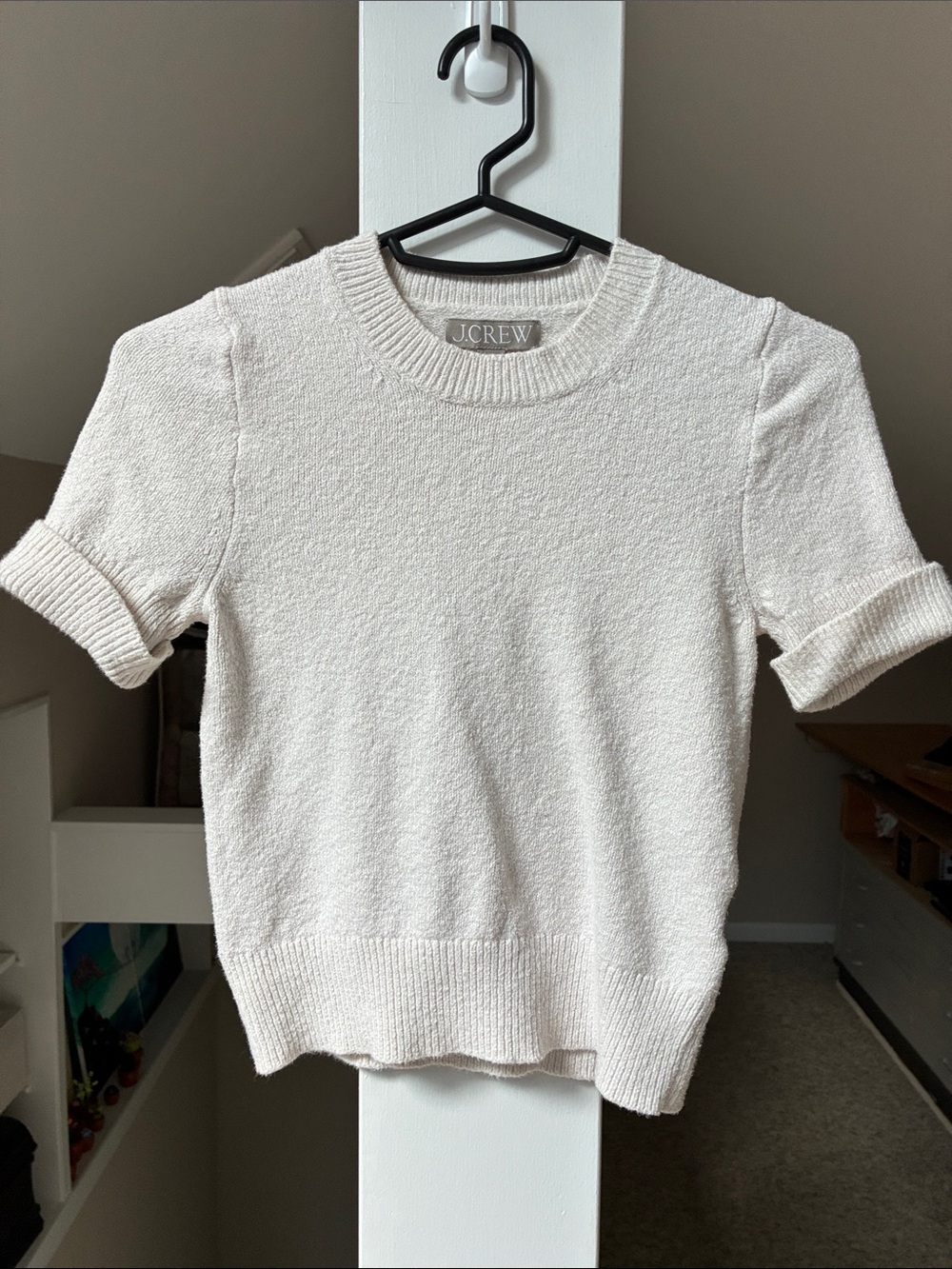 J. Crew Cream Short Sleeve Textured Knit Top